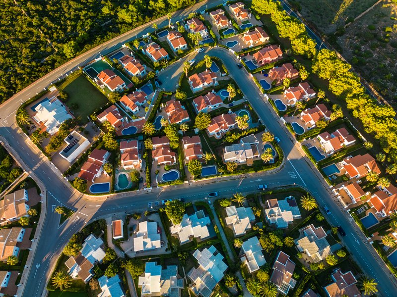 VIsta area con dron de una residencial en Puebla Mexico.